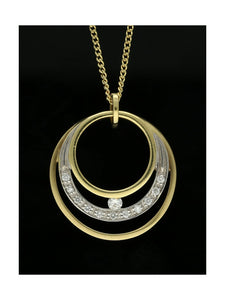 Diamond Set Circle Pendant Necklace 0.09ct in 9ct Yellow & White Gold