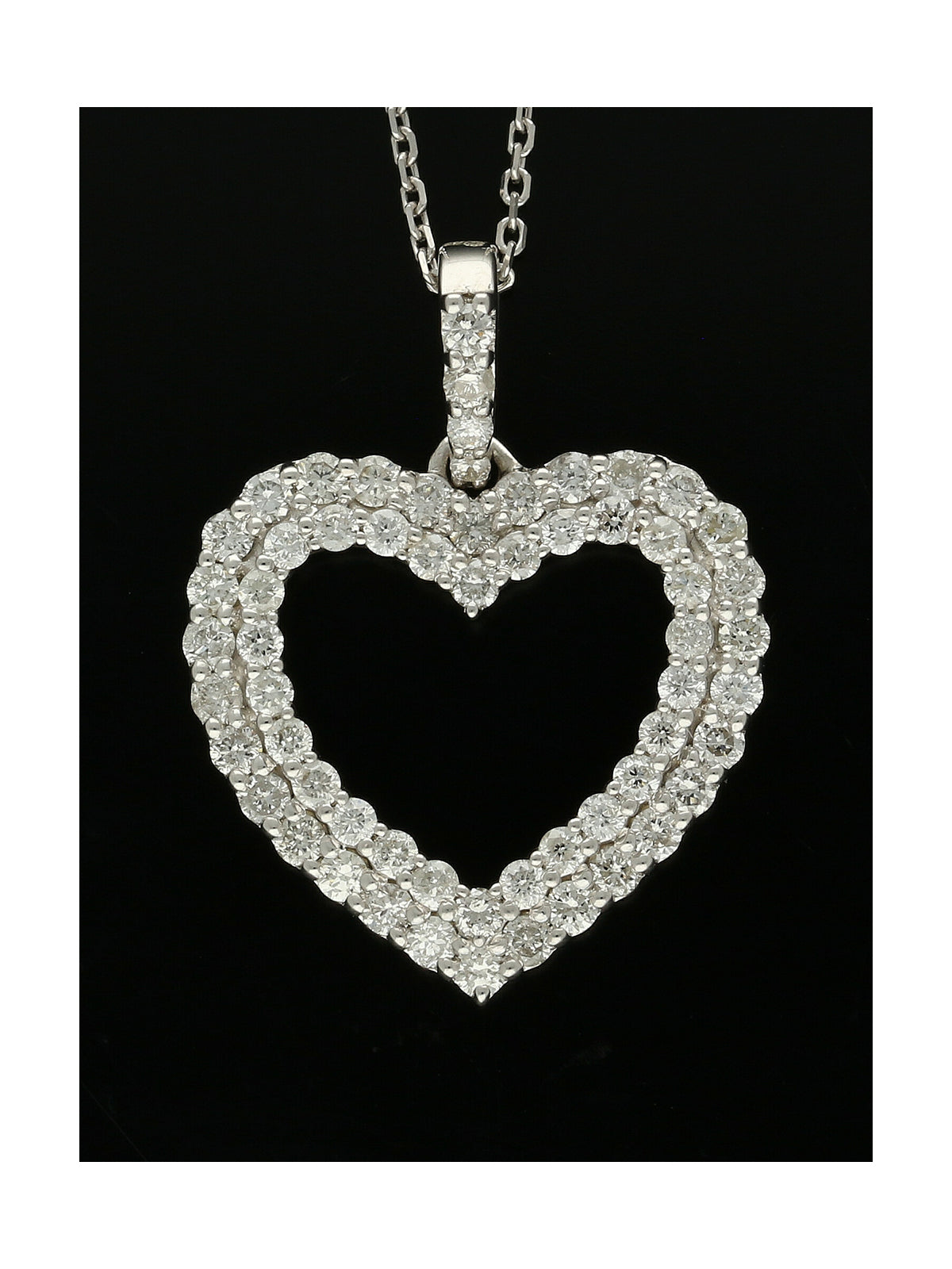 Diamond Open Heart Pendant Necklace 0.64ct in 9ct White Gold