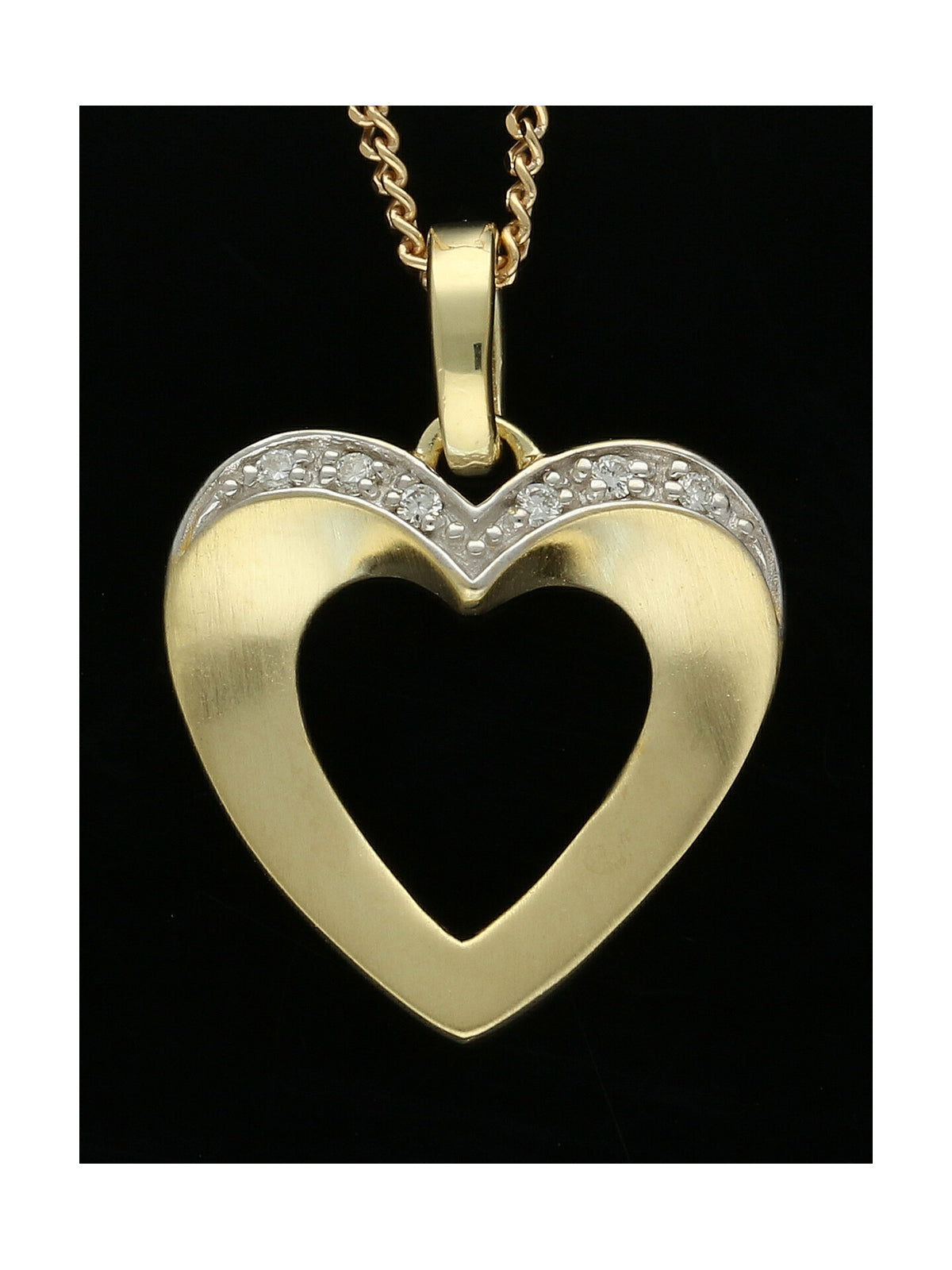 Diamond Open Heart Pendant Necklace 0.03ct in 9ct Yellow Gold