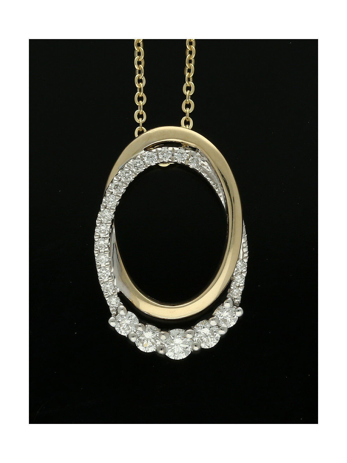 Diamond Oval Pendant Necklace in 9ct Yellow & White Gold