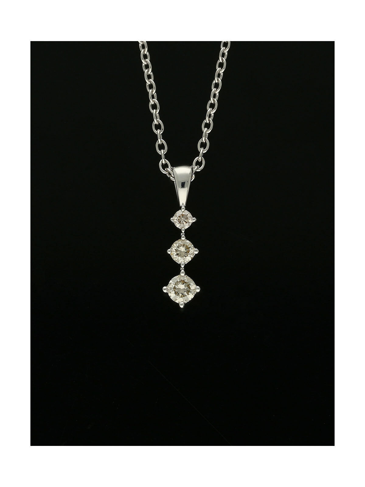 Diamond Three Stone Drop Pendant Necklace in 9ct White Gold