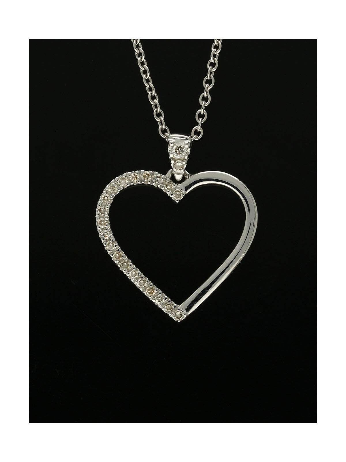 Diamond Half Set Heart Pendant Necklace in 9ct White Gold