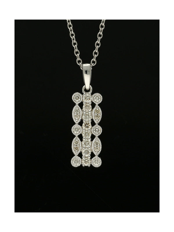 Diamond Three Row Bar Pendant Necklace in 9ct White Gold