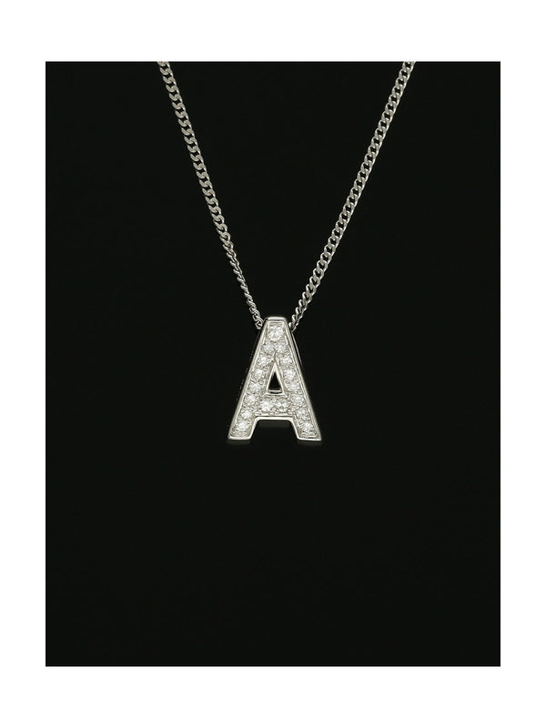 Diamond Round Brilliant Channel Set Letter 'A' Pendant Necklace in 9ct White Gold