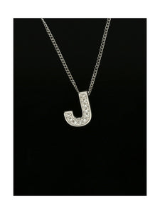 Diamond Round Brilliant Channel Set Letter 'J' Pendant Necklace in 9ct White Gold