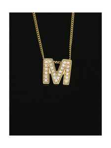 Diamond Round Brilliant Channel Set Letter 'M' Pendant Necklace in 9ct Yellow Gold