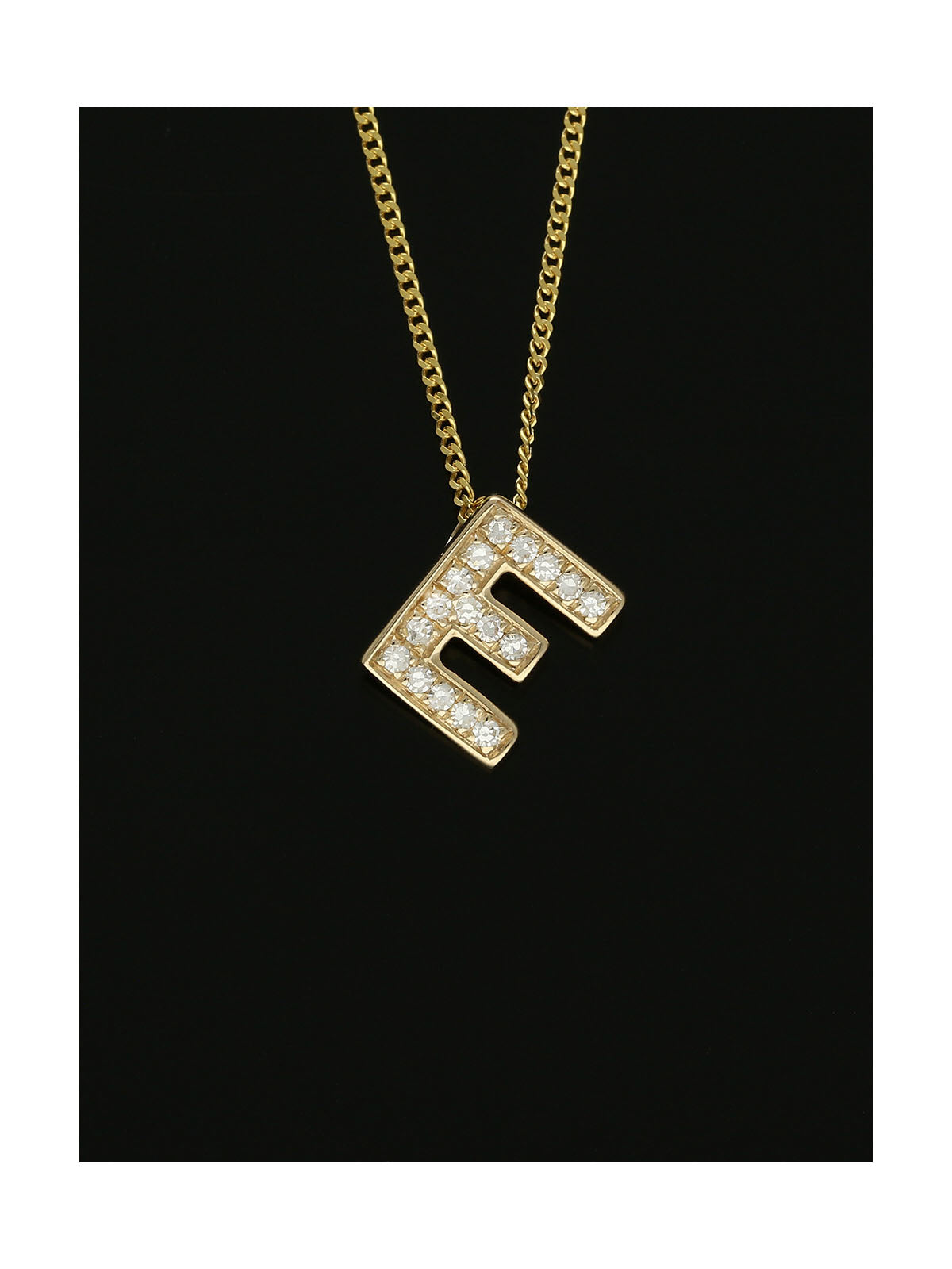 Diamond Round Brilliant Channel Set Letter 'E' Pendant Necklace in 9ct Yellow Gold