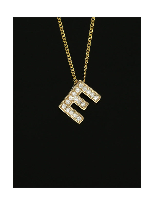 Diamond Round Brilliant Channel Set Letter 'E' Pendant Necklace in 9ct Yellow Gold