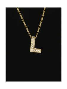 Diamond Round Brilliant Channel Set Letter 'L' Pendant Necklace in 9ct Yellow Gold