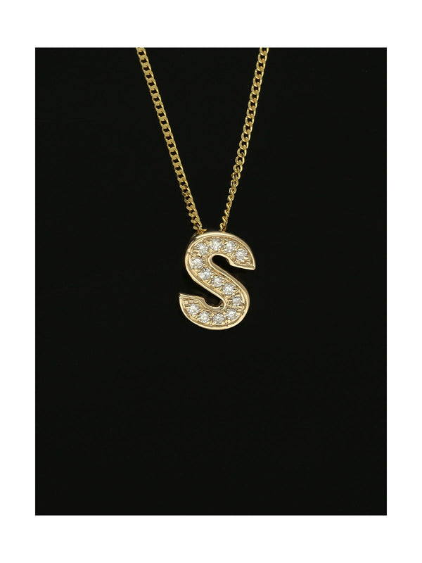 Diamond Round Brilliant Channel Set Letter 'S' Pendant Necklace in 9ct Yellow Gold