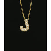 Diamond Round Brilliant Channel Set Letter 'J' Pendant Necklace in 9ct Yellow Gold