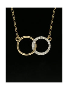 Diamond Round Brilliant Claw Set Interlocking Circle Necklace in 9ct Yellow Gold