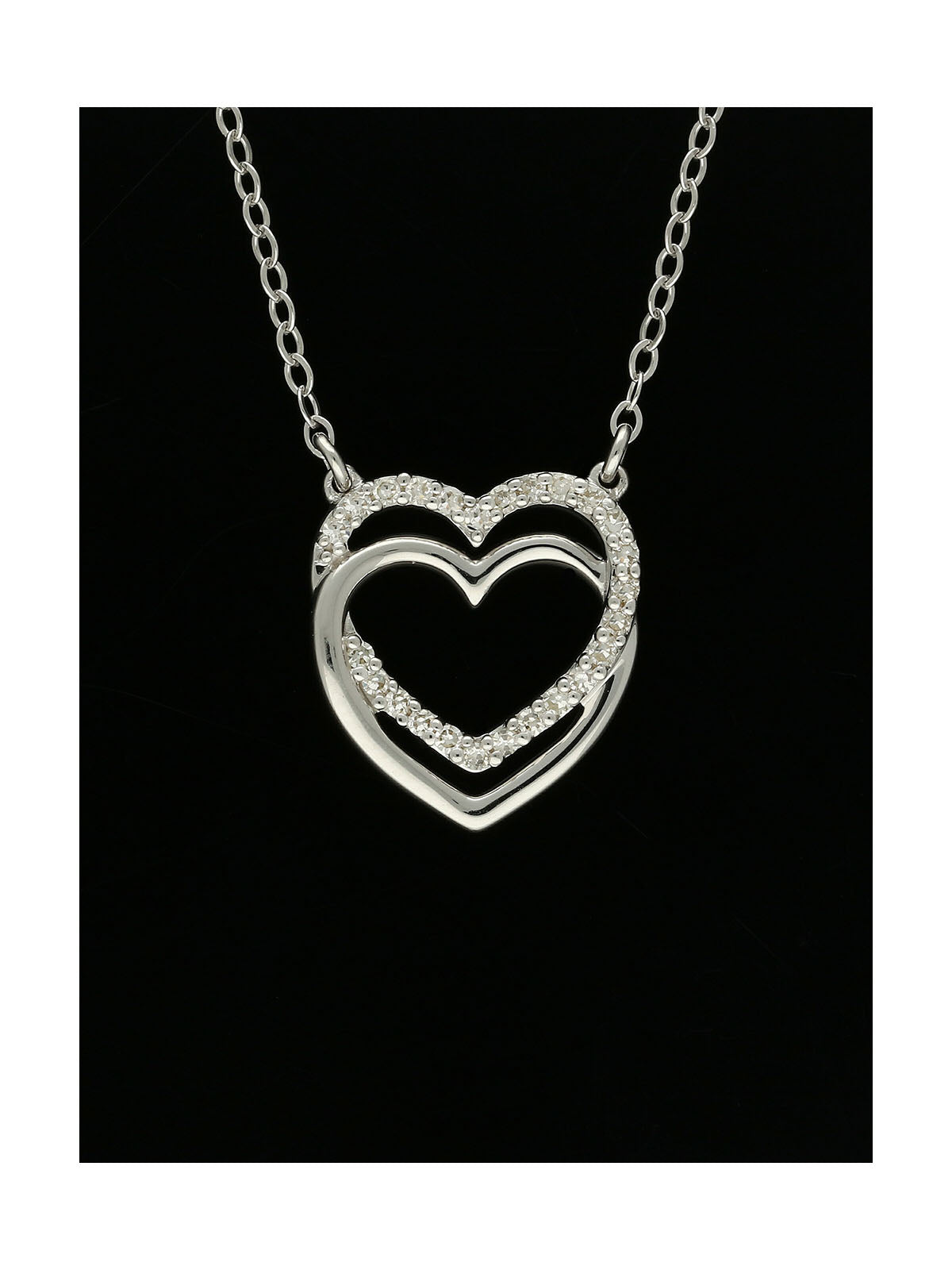 Diamond Round Brilliant Claw Set Interlocking Hearts Necklace in 9ct White Gold