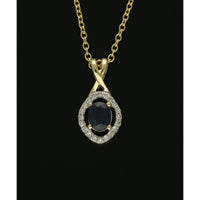 Sapphire & Diamond Oval Halo Drop Pendant in 9ct Yellow Gold