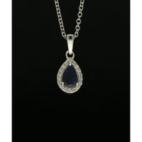 Sapphire & Diamond Teardrop Halo Pendant Necklace in 9ct White Gold