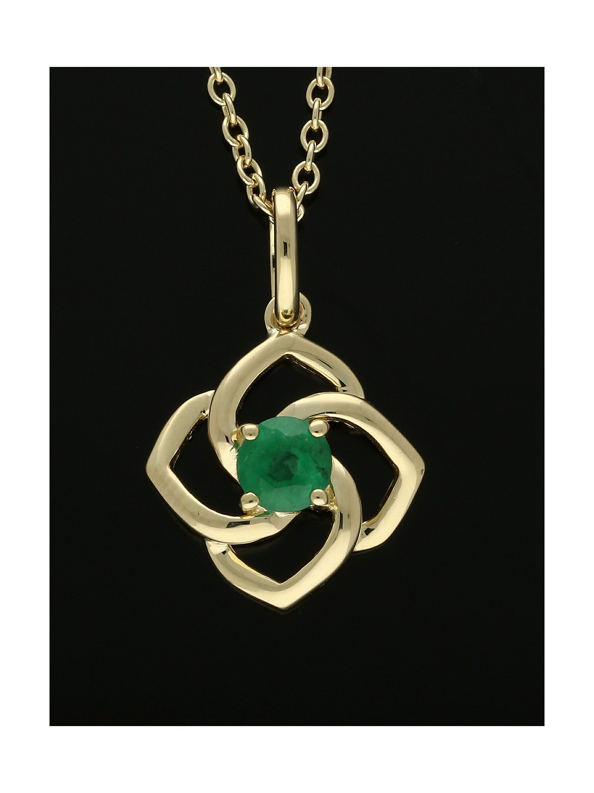 Emerald Floral Twist Pendant Necklace in 9ct Yellow Gold