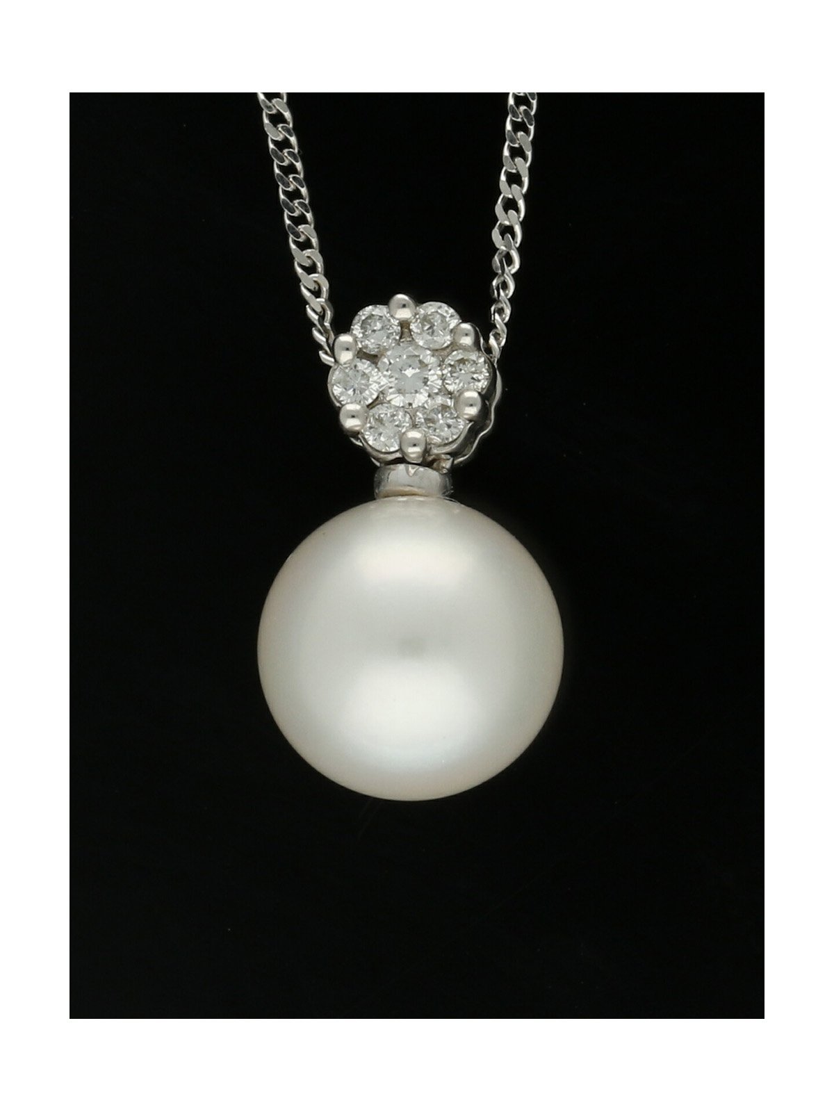 Cultured Pearl and Diamond Pendant Necklace in 9ct White Gold