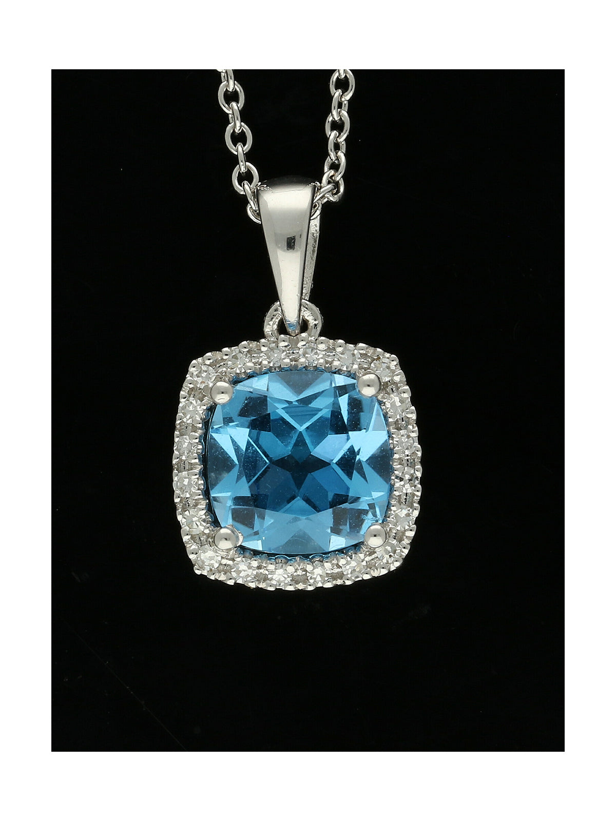 Blue Topaz & Diamond Pendant Necklace in 9ct White Gold
