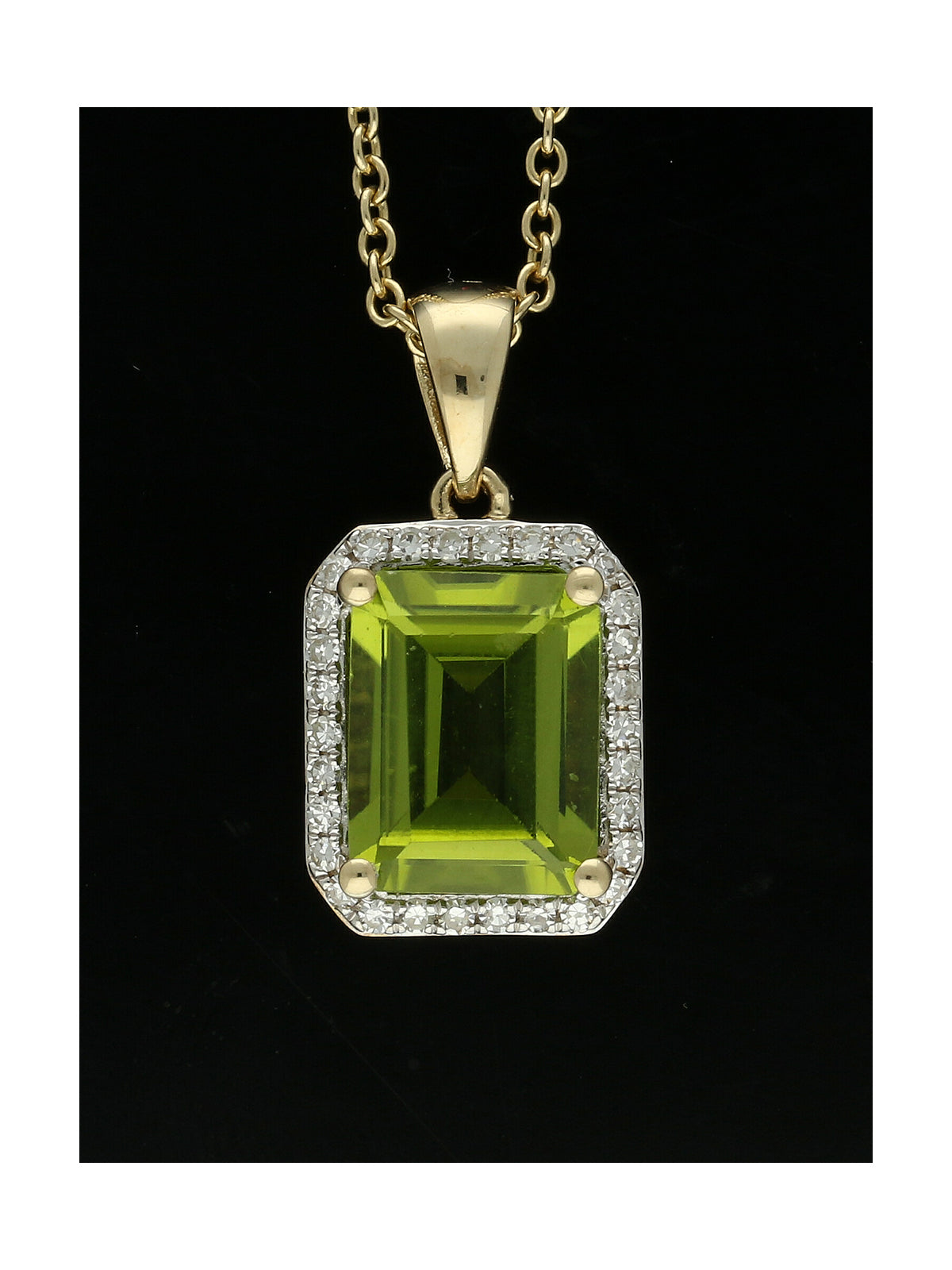 Peridot & Diamond Pendant Necklace in 9ct Yellow Gold