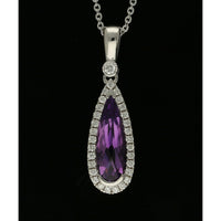 Amethyst & Diamond Cluster Pendant Necklace in 18ct White Gold