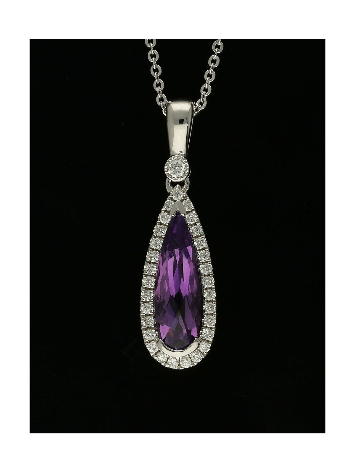 Amethyst & Diamond Cluster Pendant Necklace in 18ct White Gold