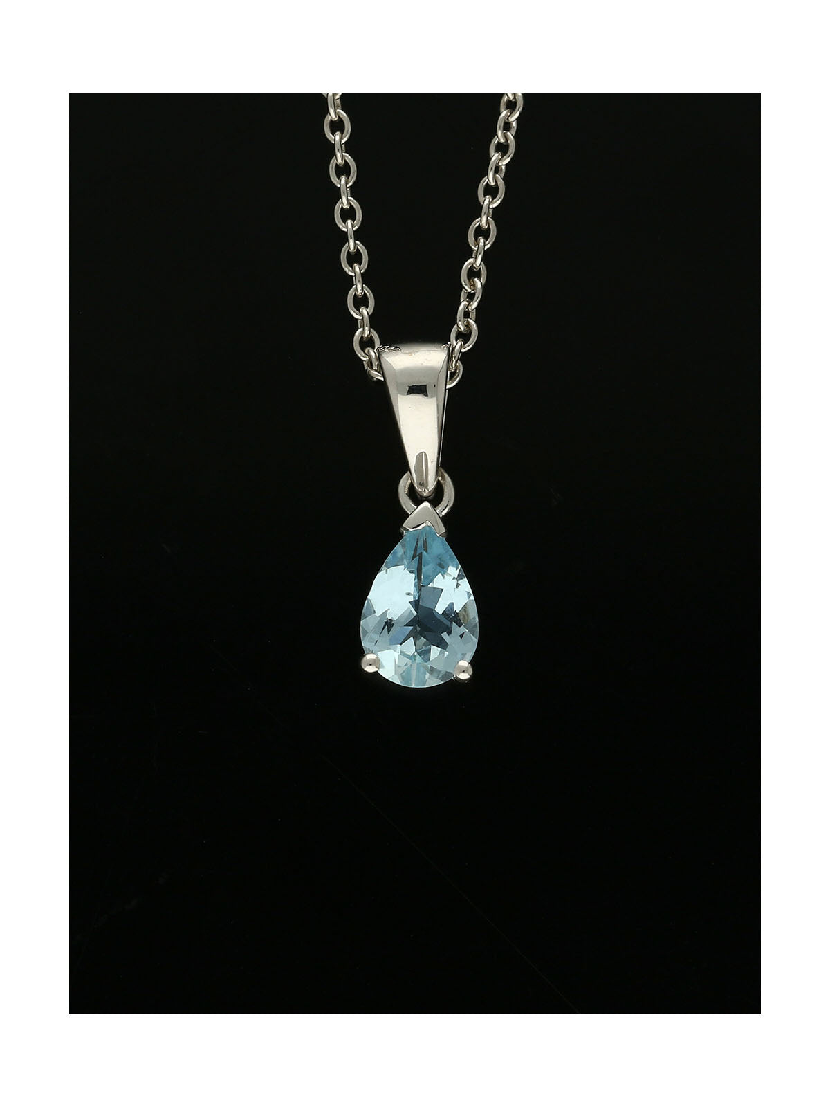 Aquamarine Pear Cut Drop Pendant Necklace in 9ct White Gold