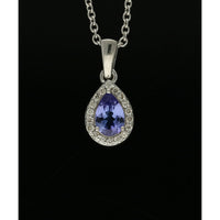 Tanzanite & Diamond Pear Halo Pendant Necklace in 9ct White Gold