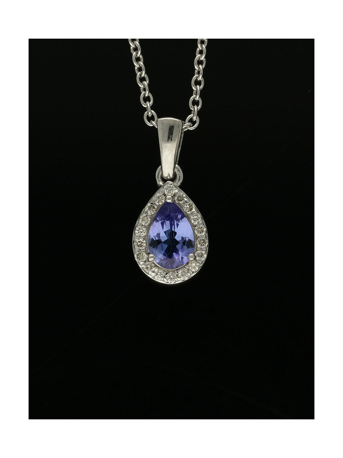 Tanzanite & Diamond Pear Halo Pendant Necklace in 9ct White Gold