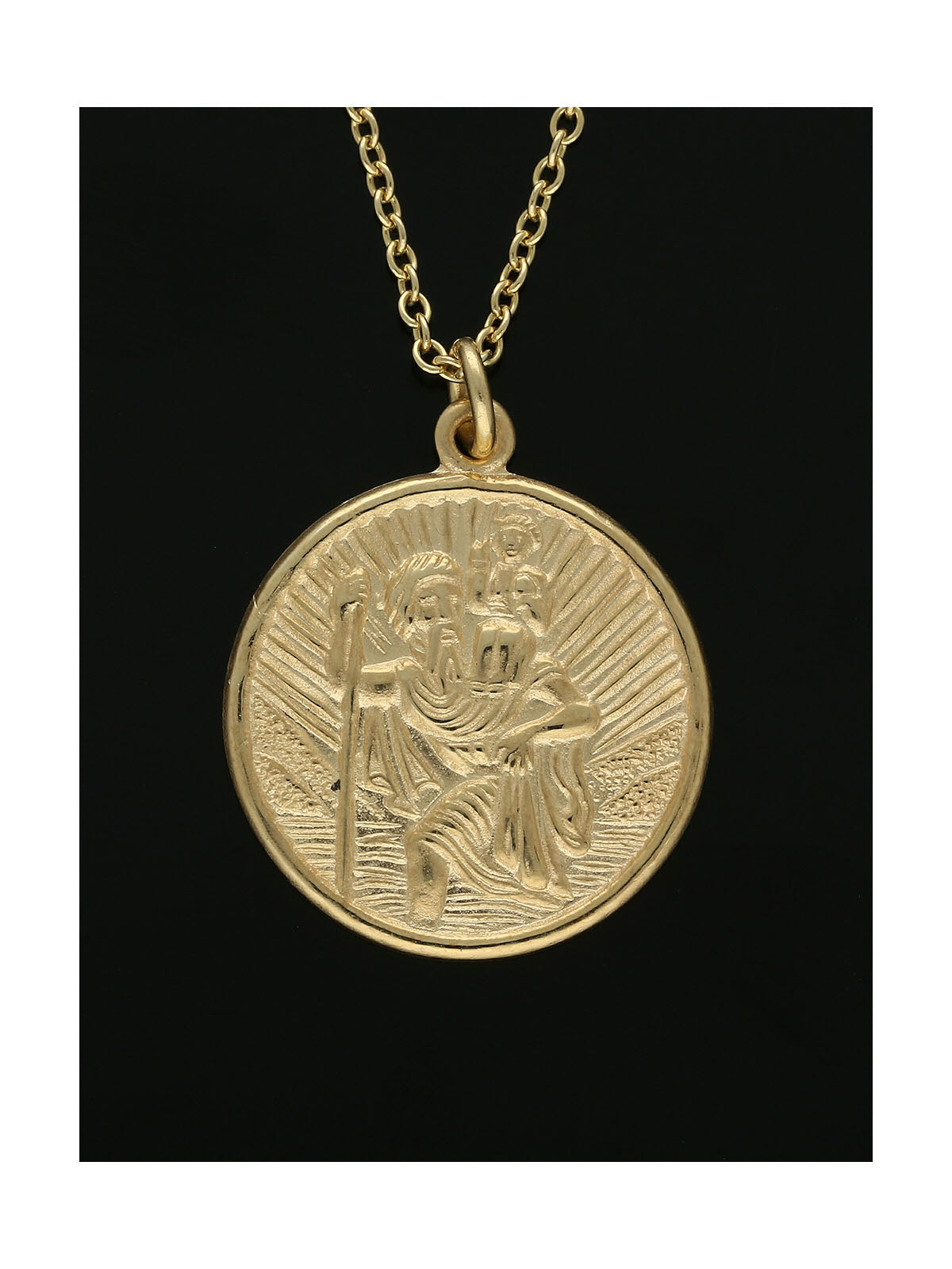 St Christopher Pendant Necklace 16mm in 9ct Yellow Gold