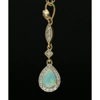 Opal & Diamond Pear Halo Drop Pendant Necklace in 9ct Yellow Gold