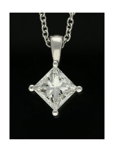 Diamond Solitaire Pendant "The Grace Collection" 0.75ct Princess Cut in 18ct White Gold