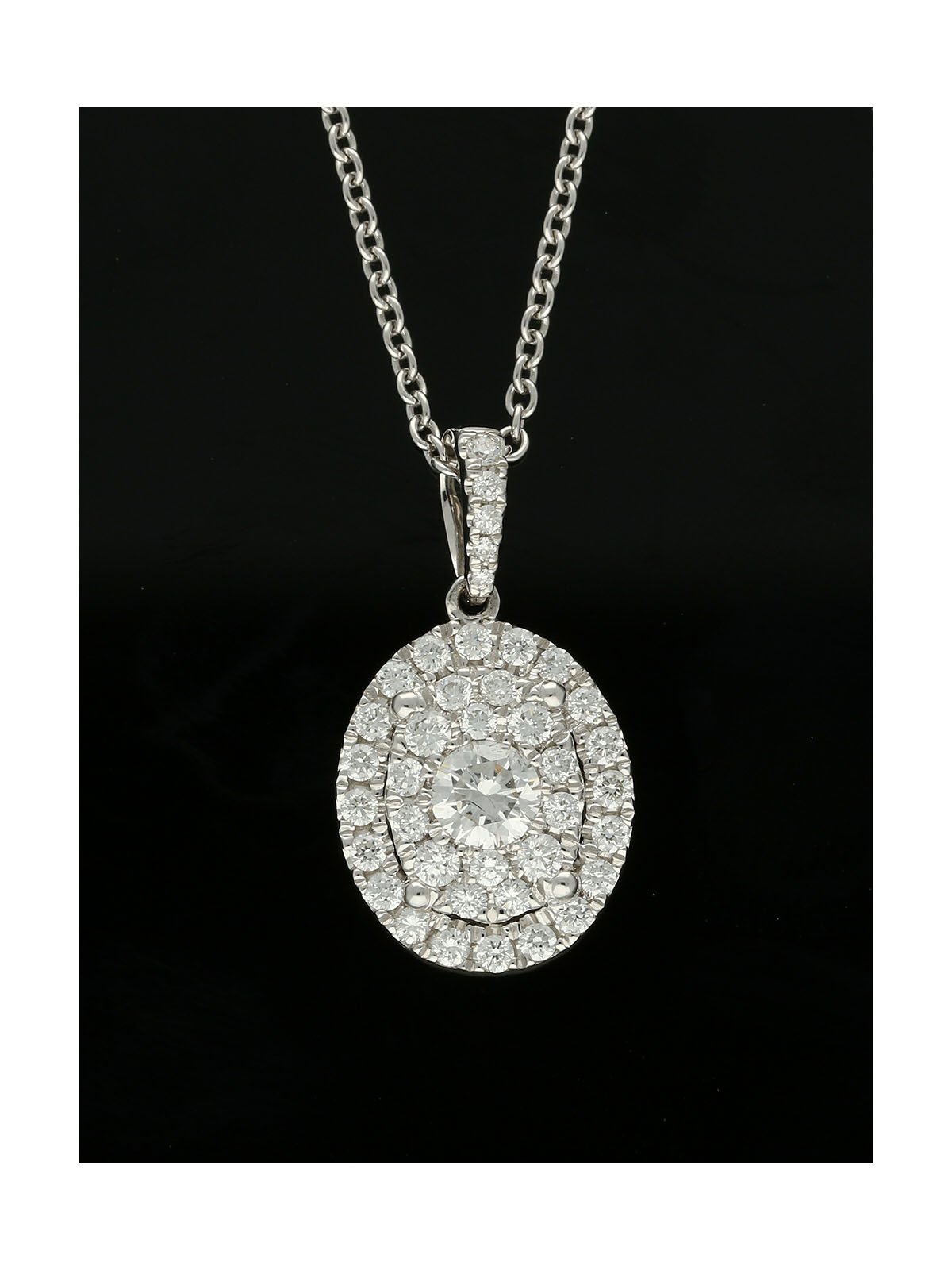 Diamond Set Oval Cluster Pendant Necklace 0.57ct in 18ct White Gold