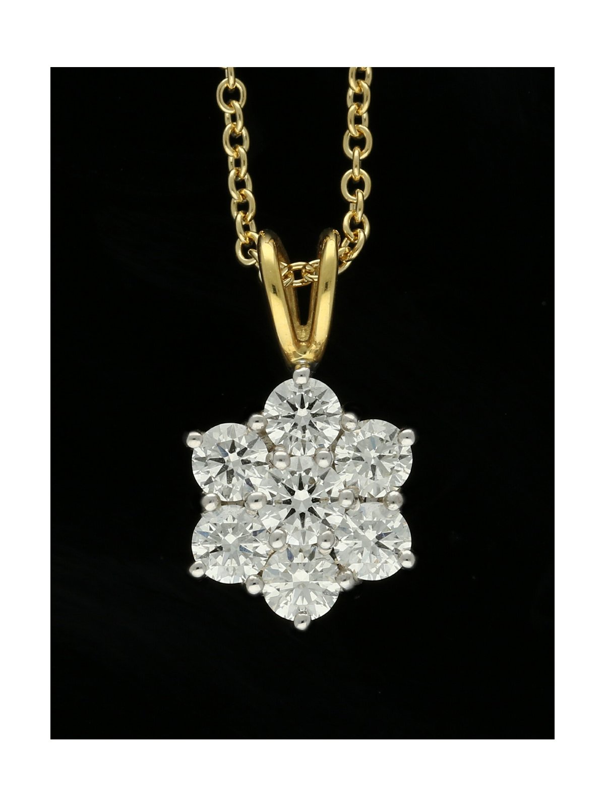 Diamond 7 Stone Flower Cluster Pendant Necklace 0.76ct in 18ct Yellow & White Gold