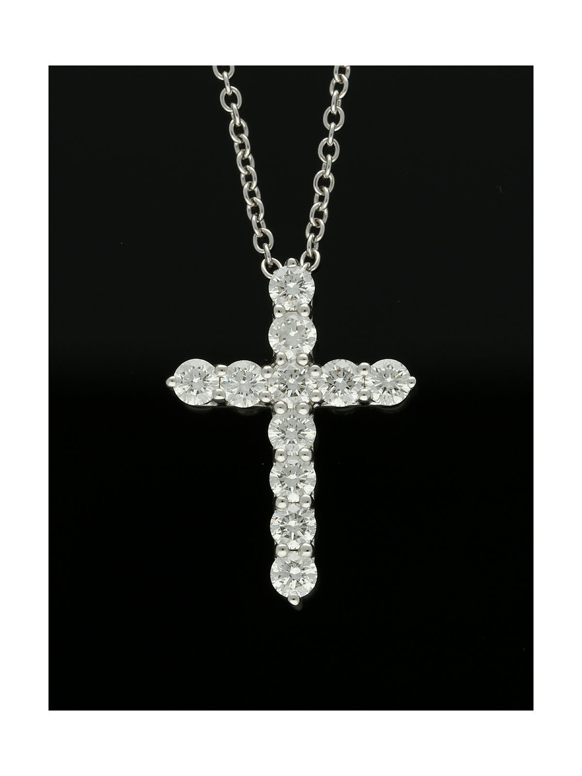 Diamond Set Cross Pendant Necklace 0.72ct in 18ct White Gold