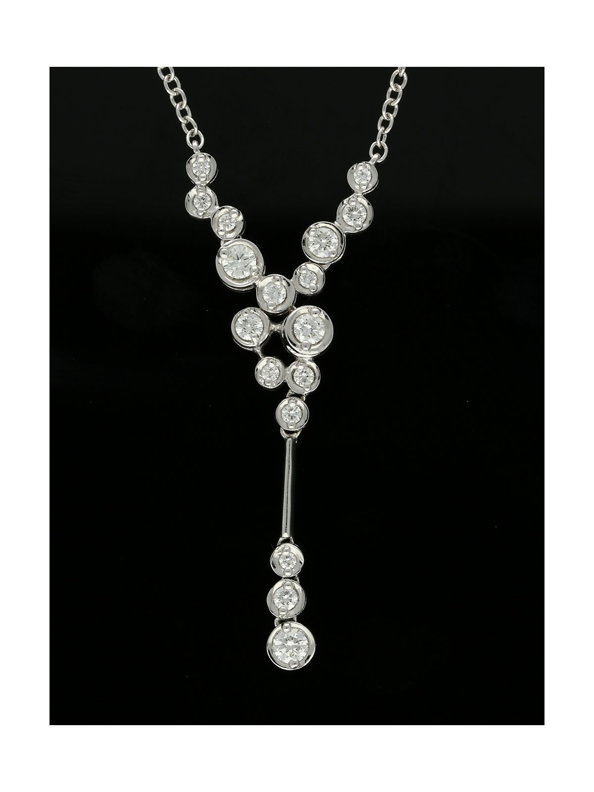 Diamond Cluster Drop Necklace 0.56ct in 18ct White Gold