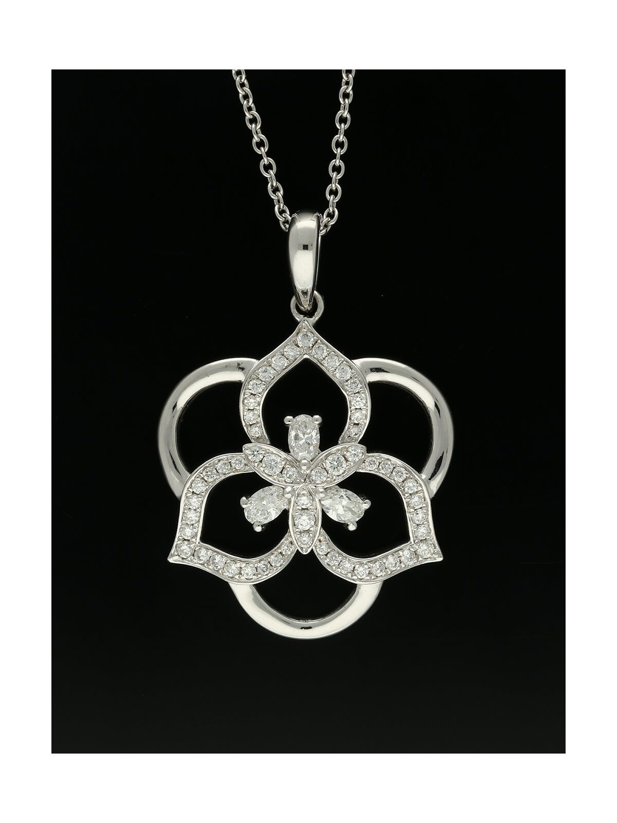 Diamond Openwork Fancy Pendant Necklace in 18ct White Gold