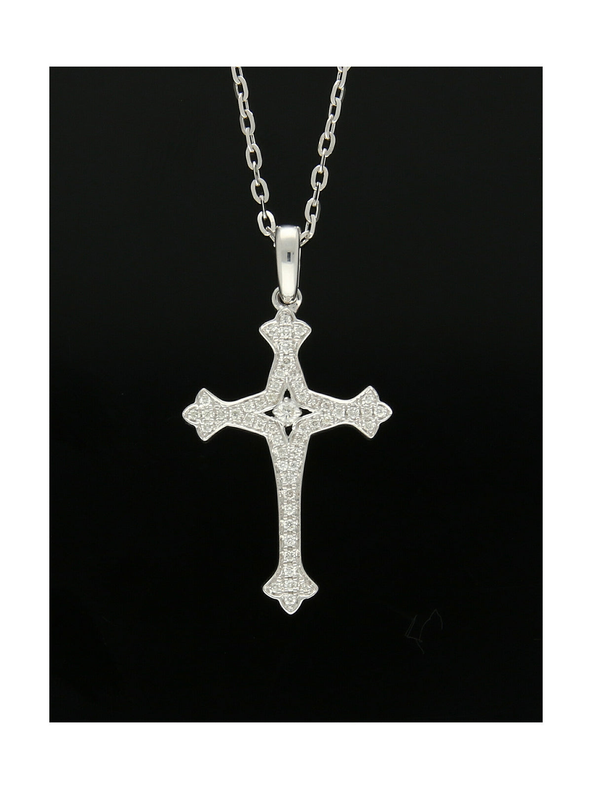 Diamond Set Cross Pendant Necklace in 18ct White Gold