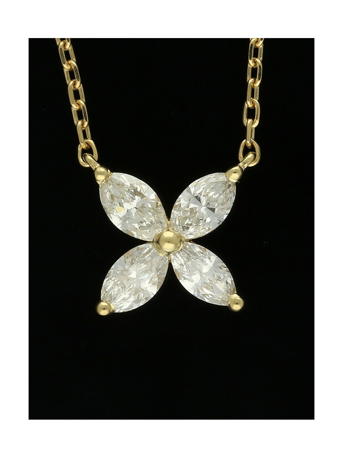 Diamond Flower Pendant Necklace 0.75ct in 18ct Yellow Gold