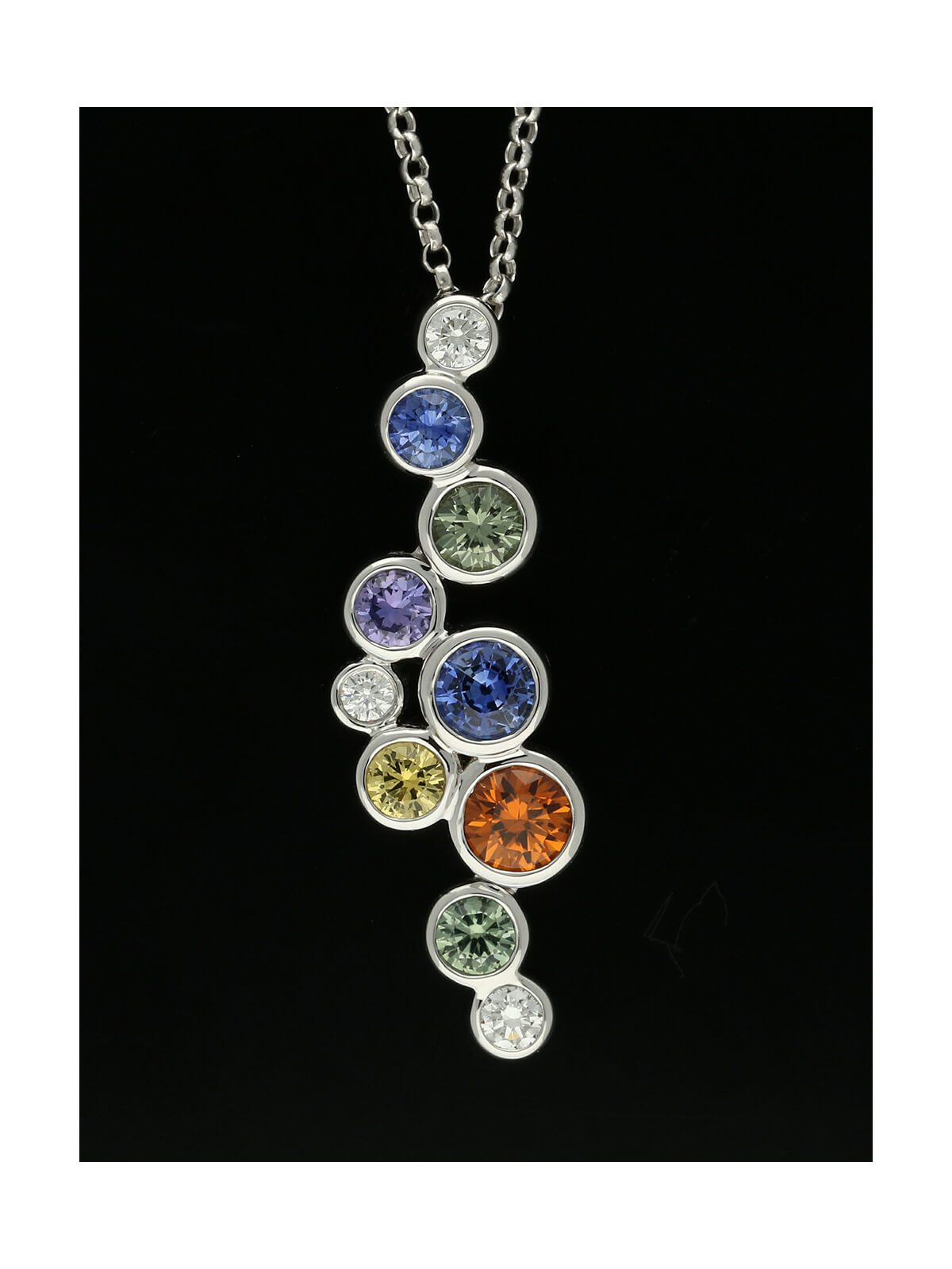 Rainbow Sapphire & Diamond Pendant Necklace in 18ct White Gold