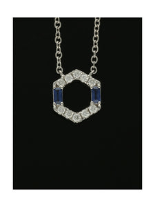 Sapphire & Diamond Hexagon Necklace in 18ct White Gold