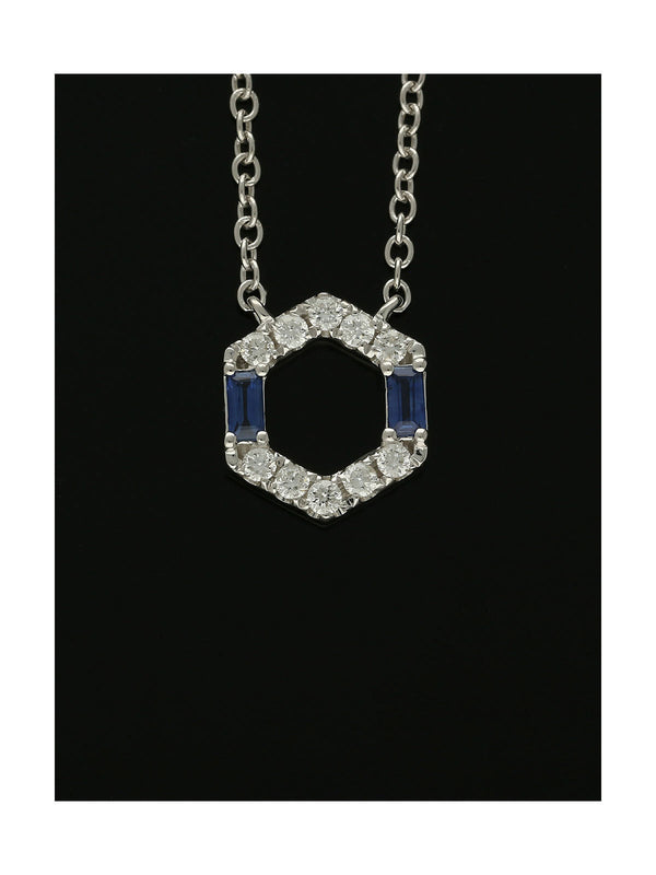 Sapphire & Diamond Hexagon Necklace in 18ct White Gold