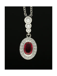 Ruby & Diamond Cluster Pendant Necklace in 18ct White Gold