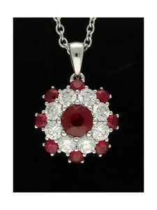 Ruby & Diamond Cluster Pendant Necklace in 18ct White Gold