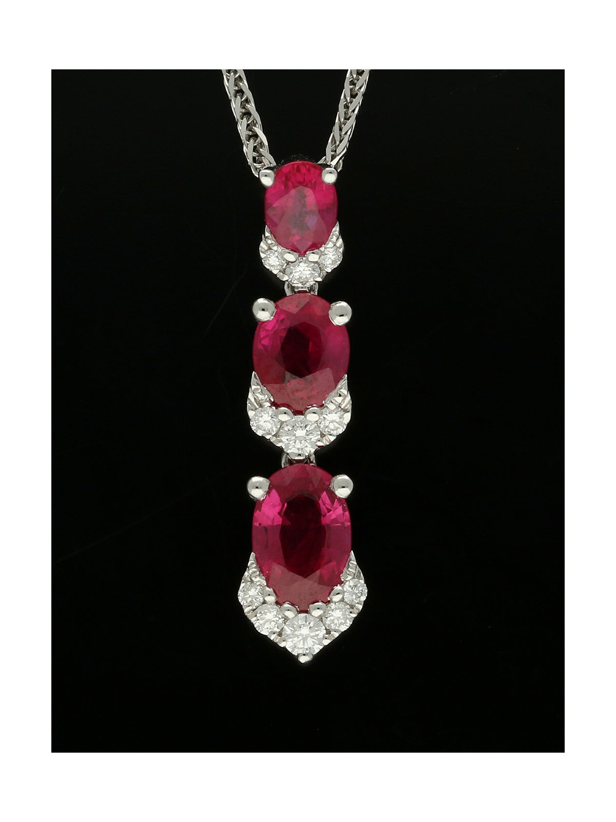 Ruby & Diamond Drop Pendant Necklace in 18ct White Gold