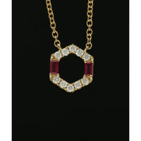 Ruby & Diamond Hexagon Necklace in 18ct Yellow Gold