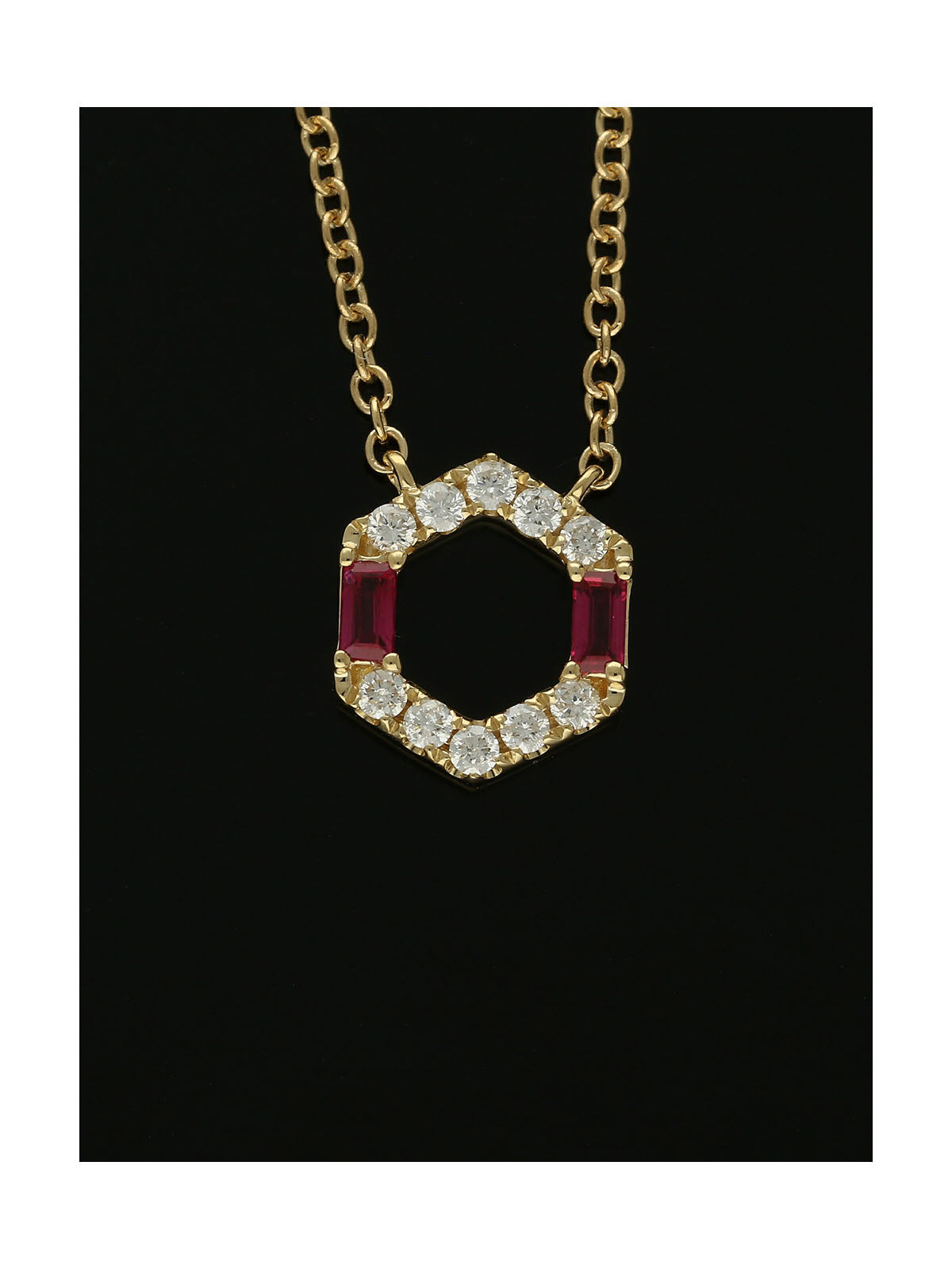 Ruby & Diamond Hexagon Necklace in 18ct Yellow Gold