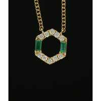 Emerald & Diamond Hexagon Necklace in 18ct Yellow Gold