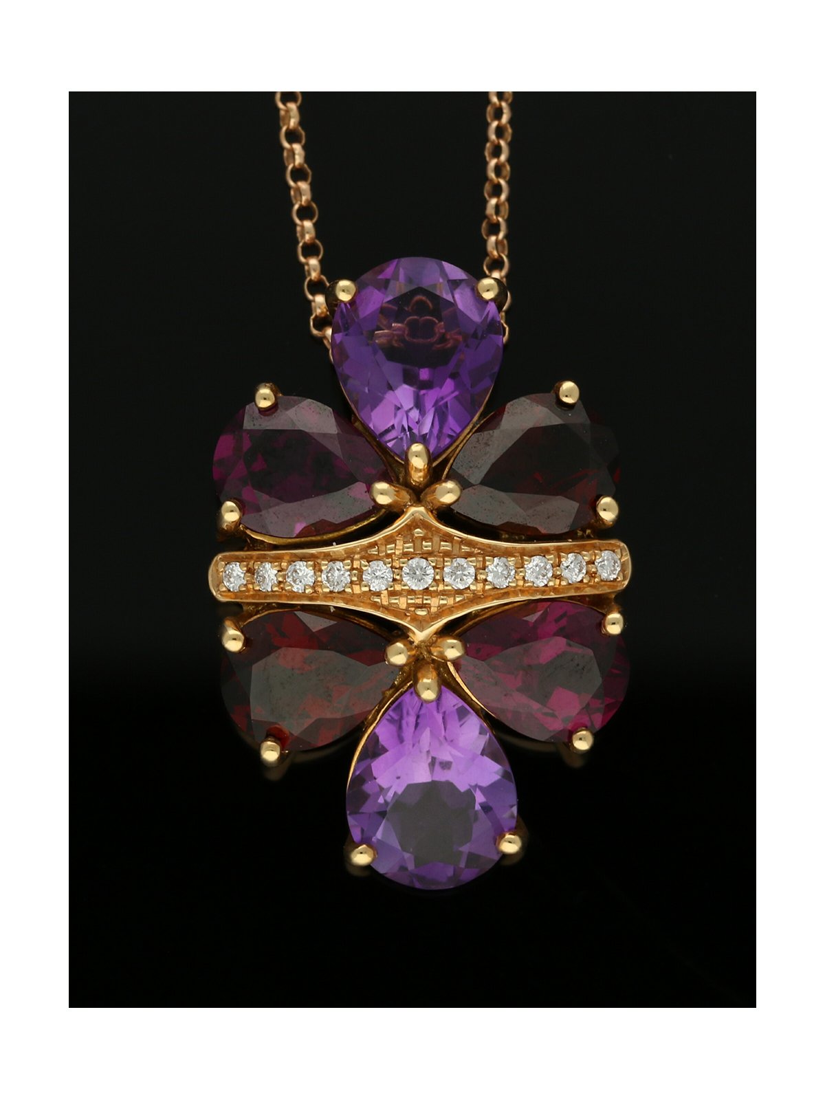  Amethyst, Garnet, Rhodolite & Diamond Set Pendant Necklace in 18ct Rose Gold