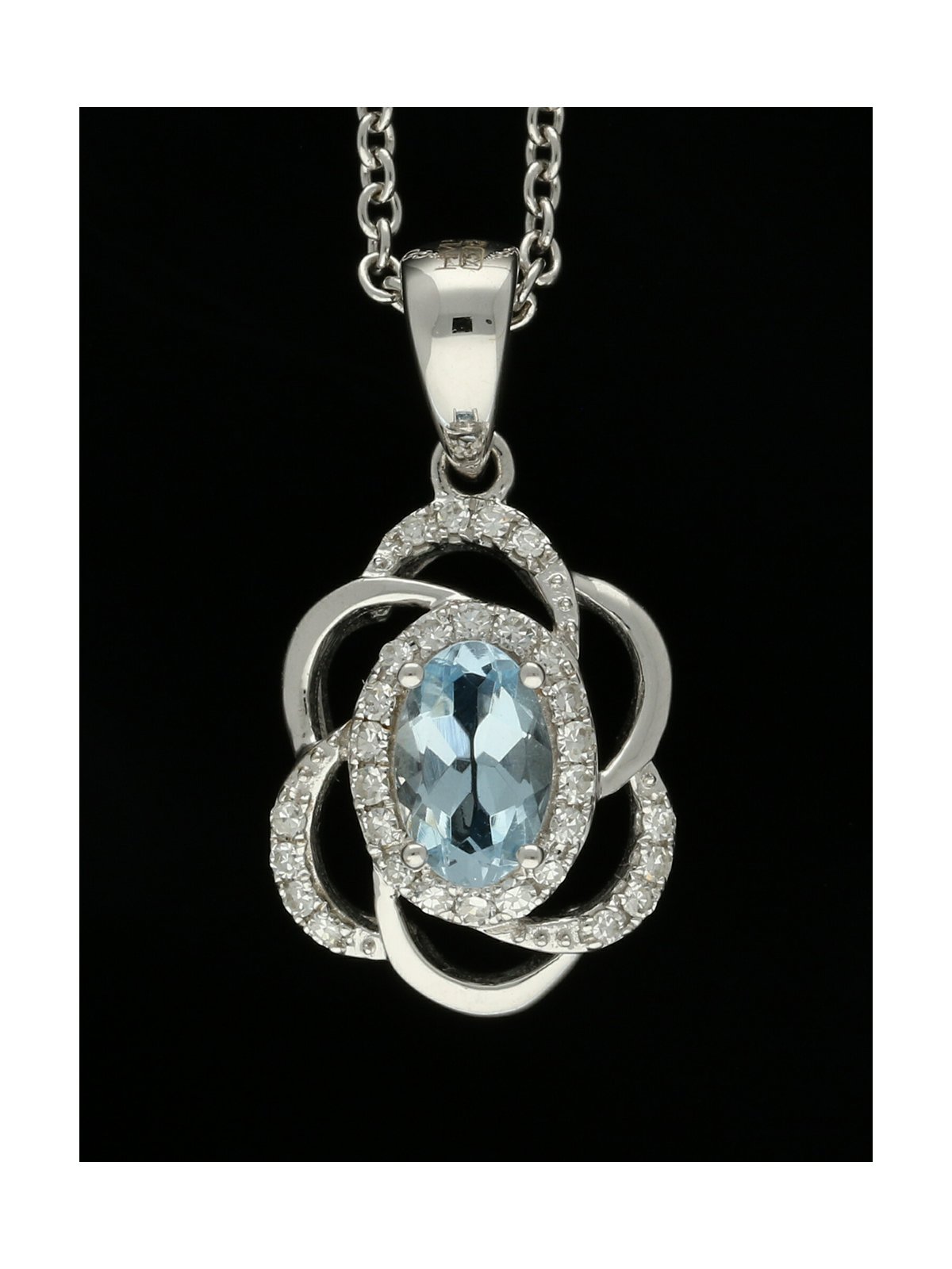 Aquamarine & Diamond Pendant Necklace in 18ct White Gold
