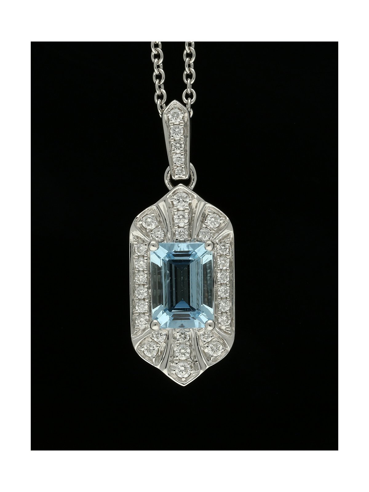 Aquamarine & Diamond Pendant Necklace in 18ct White Gold